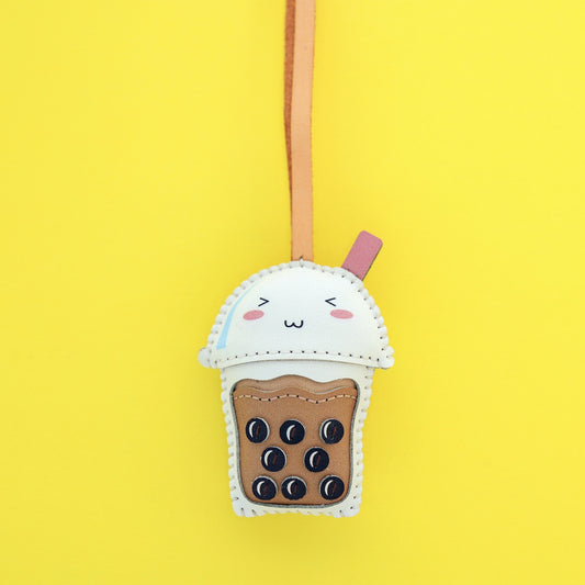 Bubble Tea Vegan Leather Handmade Keyring